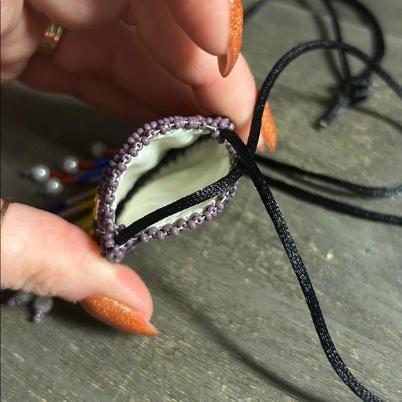 Colorful Native American Beaded Medicine Pouch Pendant Necklace - Picture 3 of 3